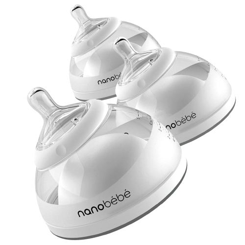 Nanobebe Breastmilk Baby Bottle (Award Winning Innovation for Breastfed Babies), Breastfeeding Newborn Breast Like, Anti Colic, Perfect Latch, Preserves Breast Milk nutrients, 3-Pack, Grey