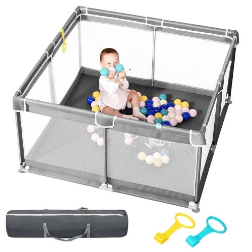 DEAR LOV 50"x50" Baby Playpen & Playard with Removable Gate, Anti-Slip Base, Sturdy Safety Design & Soft Mesh Walls - Indoor/Outdoor Activity Center for Babies Toddlers (Gray)