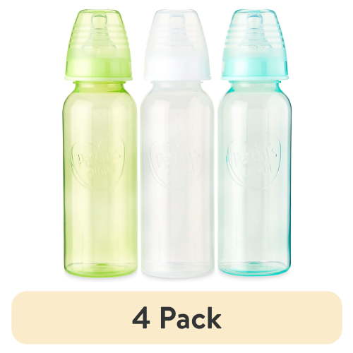 (4 pack) Parent's Choice Newborn Standard Neck Tinted Bottle, 9 Fl oz, 0+ Months, 3 Pack, Multicolor