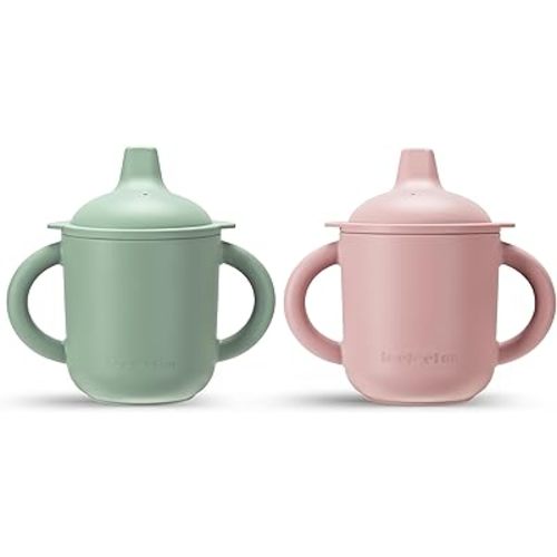 Leeleelon® Silicone Sippy Cups for Baby, 100% Leak-Proof Sippy Cup for Toddler with Handles, Soft Spout Sippy Cup for Infants, 6+ Months, 6oz/180ml (Pack of 2)