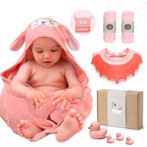 8-Piece Baby Shower Gifts, ode to thee Hooded Baby Bath Towel Set, Ultra Soft Baby Towels for Newborn, Toddler, Boys, Girls