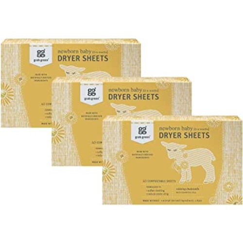 Grab Green Newborn Baby Dryer Sheets - Natural Scent Booster and Fabric Softener to Reduce Wrinkles and Static (Calming Chamomile Scent, 120 Sheets Total)