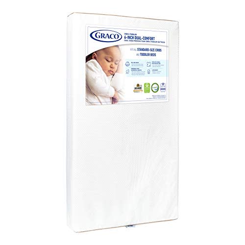 Graco 6-Inch Dual-Comfort Crib & Toddler Mattress - GREENGUARD Gold and OEKO-TEX STANDARD 100 Certified, CertiPUR-US Certified Foam, 2-Sided Mattress Fits Crib & Toddler Bed, Waterproof Sleep Surface
