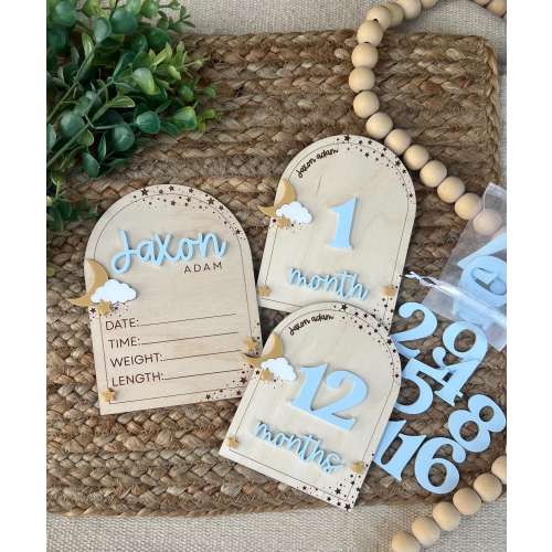 Moon & Stars Baby Stat Sign | Sky Baby Announcement | Baby Shower Gift | Fresh 48 Baby Photo Prop | Celestial Baby Sign |