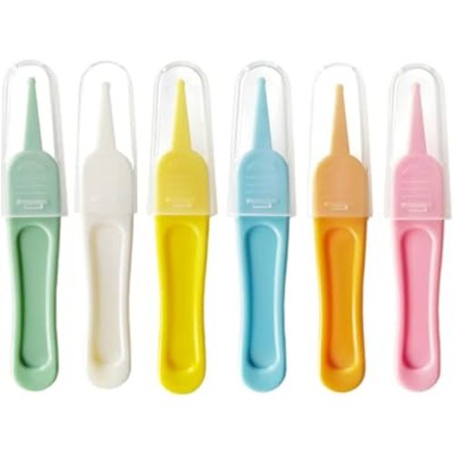 HLLMX 6 PCS Infant Nose Cleaning Tweezer with Plastic Round-Head Baby Ear Nose Navel Cleaner Clip for Baby Care