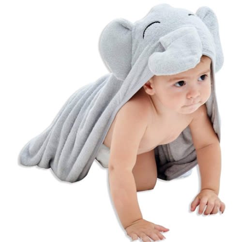 HIPHOP PANDA Hooded Towel - Rayon Made from Bamboo, Bath Towel with Bear Ears for Newborn, Babie, Toddler, Infant - Absorbent Large Baby Towel - Grey Elephant, 30 x 30 Inch