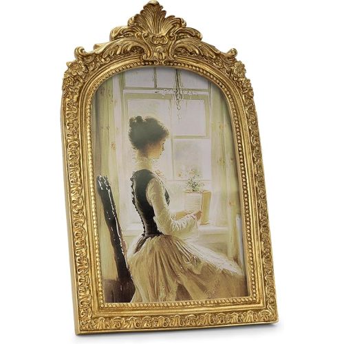 Vintage Picture Frame, Gold Vintage Arched Frame Decor for Tabletop and Wall Mounting, Antique Arched Photo Decor for Home, Gold, 4x6 Inch