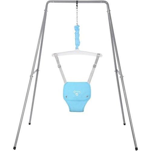 Baby Jumper with Stand, Baby Jumpers and Bouncers, Baby Exerciser Suitable for 6-24 Months, Easy to Assemble & Store Jumper for Baby (Blue)