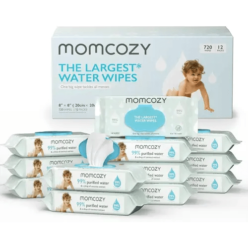 Baby Wipes, Momcozy Water Wipes-Extra Large Size Design, 99% Water Based Wipes, Unscented & Hypoallergenic, Cleansing & Moisturizing Baby Wipes for Sensitive Skin, 12 Flip-Top Packs (720 Wipes Total)