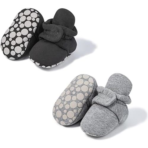 Sawimlgy Newborn Infant Baby Girl Boy Cotton Booties Stay On Sock Slippers Soft Bedroom Shoes Non-Skid Ankle Boots With Grippers Toddler Crib Warm Shoe First Walker Birthday Shower Gift