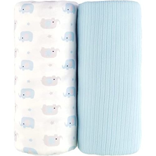 Viviland Jersey Swaddle Blanket, Ultra Soft Stretchy Receiving Blanket, Baby Boy Newborn Swaddle Wrap, 40 x 30 inches, 2 Pcs, Elephant