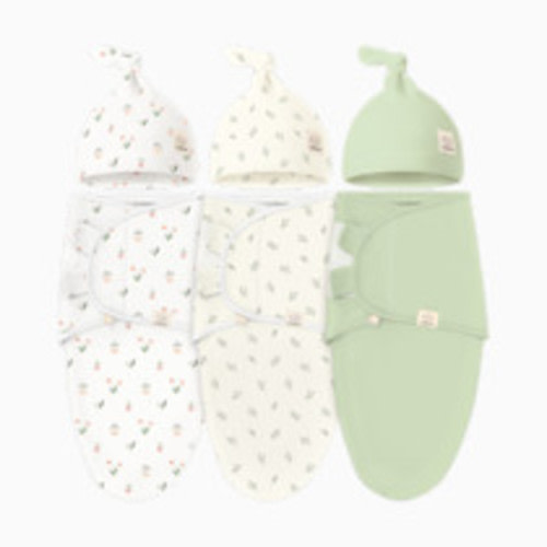 KeaBabies 3-Pack Soothe Swaddle Wraps with Knot Hats - Fleur
