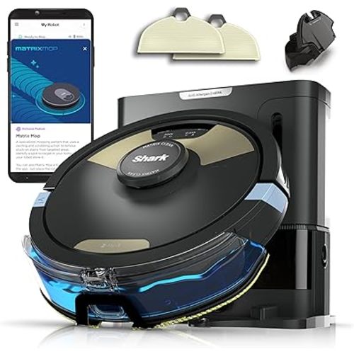Shark Matrix Plus 2in1 Robot Vacuum & Mop with Sonic Mopping, Matrix Clean, Home Mapping, HEPA Bagless Self Empty Base, CleanEdge, for Pet Hair, WiFi, Black/Brass, AV2620WA