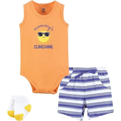 Hudson Baby Unisex Baby Bodysuit, Short and Sock, 3-Piece Set