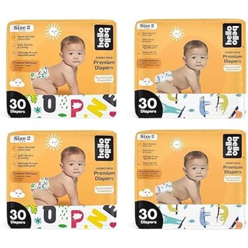 Hello Bello Premium Baby Diapers Size 2 I 120 Count of Disposable, Extra-Absorbent, Hypoallergenic, & Eco-Friendly Baby Diapers with Snug & Comfort Fit I Alphabet Soup (60) + Sleepy Sloth (60)