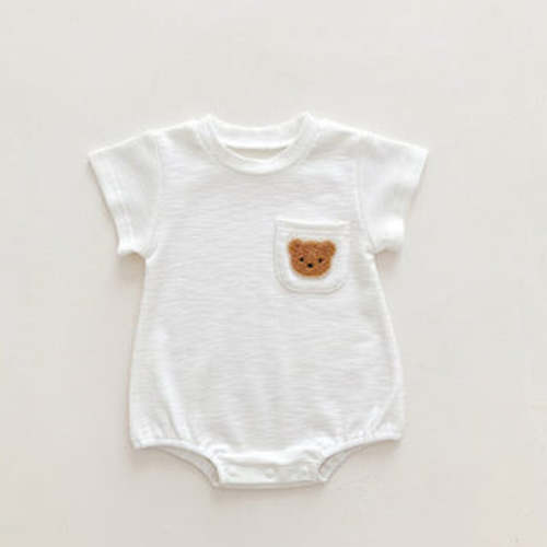 Soft Teddy Bear Pocket bodysuit Onesie | white