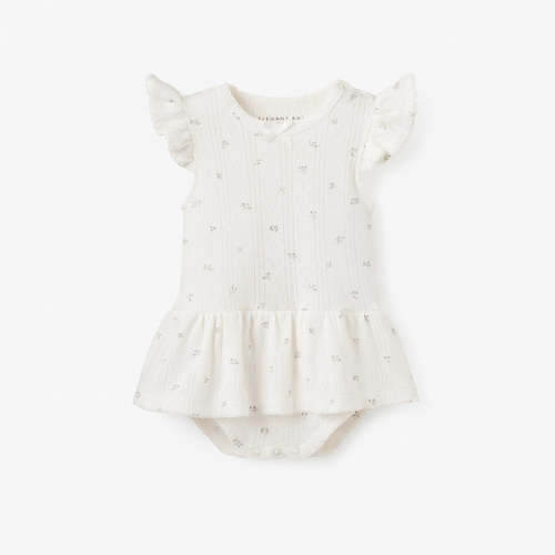 White Floral Organic Cotton Pointelle Baby Bubble Romper WHITE / 0-3M