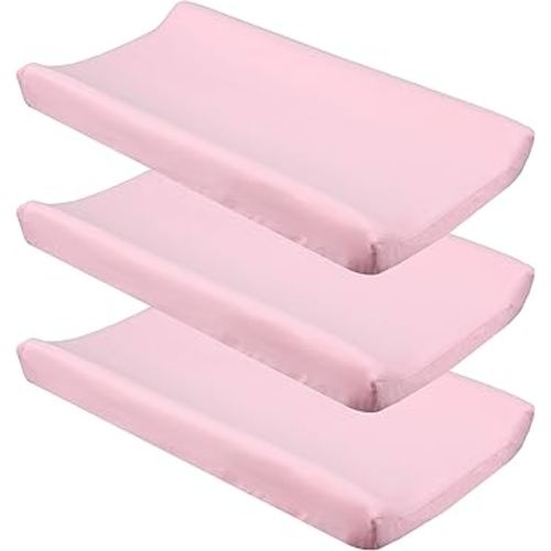 CaSaJa Pink Diaper Changing Pad Cover with Strap Holes Set of 3, Snug Fit 4-Sided Contoured Changing Table Pad 16x31 16x32, Fitted Change Pad Sheet for Baby Girl, 100% Silky Soft Microfiber