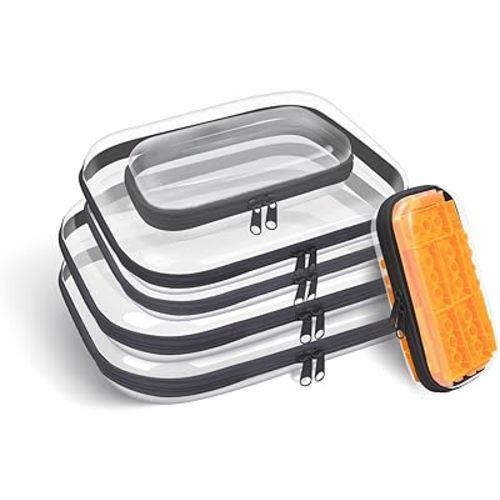 Clear Hard Plastic Zipper Case,Transparent Double Zippers Hard Pouch with 6pcs,Portable Travel Organizer Bin for Toy Storage