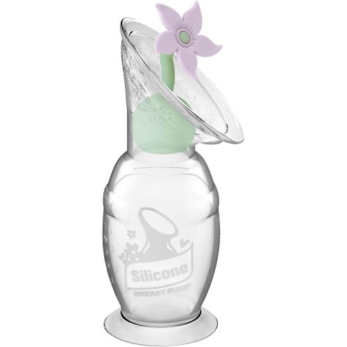 haakaa Manual Breast Pump with Flower Stopper Set, Gen.2 Silicone Hand Pump with Suction Base, BPA Free (4oz/100ml, Lavender)