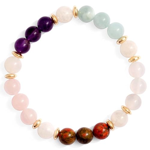 Pregnancy Bracelet With Healing Crystals - Pregnancy Crystals - Moonstone Amethyst - 8mm Beads - Stretchy Cord - One Size Fits All - Congrats On Pregnancy Gifts Baby Shower