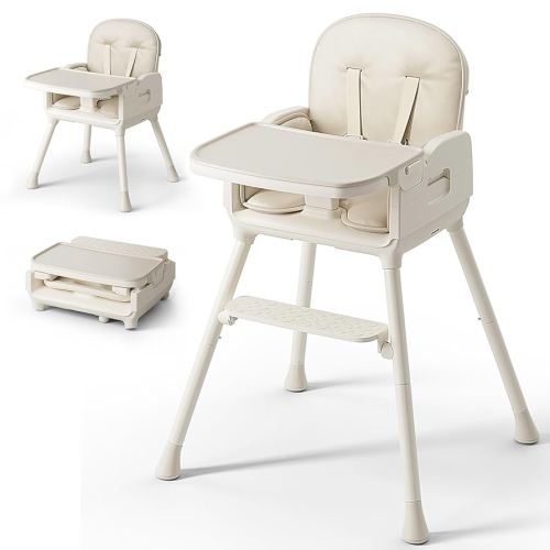 3-in-1 Portable Baby High Chair for Babies and Toddlers, Convertible Easy Clean Infant Foldable Highchair with Adjustable Legs & Dishwasher Safe Tray, Beige