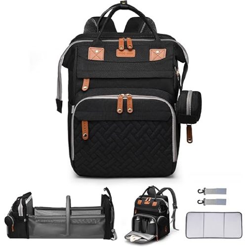 Baby Diaper Bag Backpack Diaper Bag Multifunctional Waterproof Diaper Bag with Changing Station Travel Diaper Backpack with Changing Pad, Pacifier Case & Stroller Straps(Black)