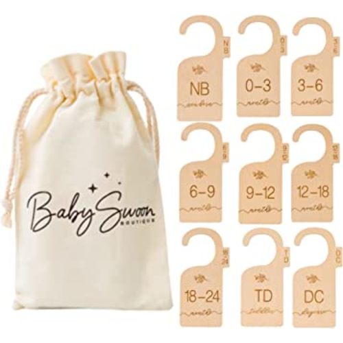 Beautiful Wooden Baby Closet Dividers for Clothes - Double-Sided Organizer from Newborn to 24 Months - Adorable Nursery Decor Hanger Dividers Easily Organize your Little Baby Girls or Boys Room