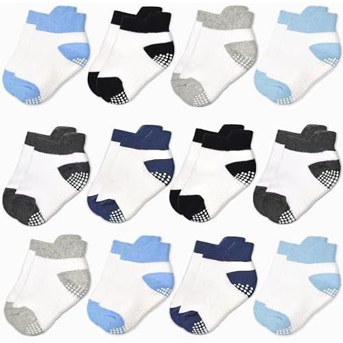 HYCLES Non-Slip Baby Socks Infant Girls Boys Ankle Anti Slip Socks With Grips For 0-12 Month Toddler 1-5 Years Kids