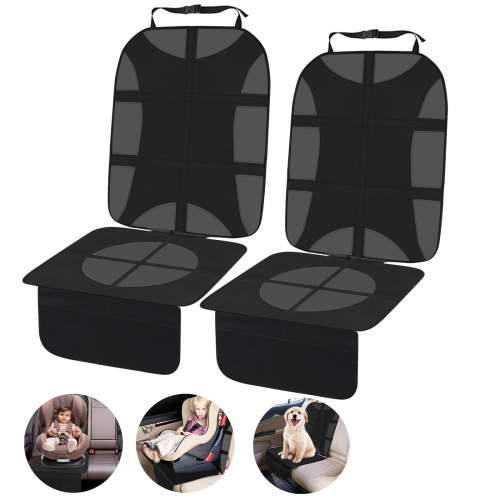 Car Seat Protector, Kvago 2 Pack Seats Protector with Leather and Fabric Padding, Non-Slip Backing with Mesh Pockets, Black Waterproof Seat Protectors for Vehicles Child Pet