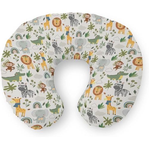 Jungle Safari Animals Nursing Pillow Covers Elephant Lion Zebra Giraffe Leaves Soft Stretchy Removable Covers for Breastfeeding Pillows Wild African Adventure Pillow Slipcover for Girl Boy Newborn