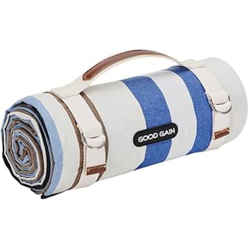 Good GAIN Picnic Blanket Waterproof & Sand Proof,Beach Blanket Portable with Carry Strap, XL Large Foldable Picnic Rug Machine Washable for Outdoor Camping Party,Wet Grass,Hiking,Kids Playground.
