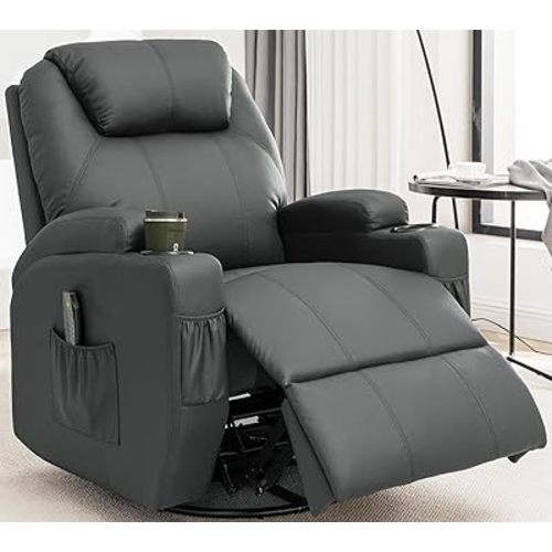 Recliner Chair, Rocking Chair with Massage and Heat, 360° Swivel Recliner Chairs for Adults, Rocker Manual Recliner with Remote Control and Cup Holder for Living Room, Bedroom, Nursery