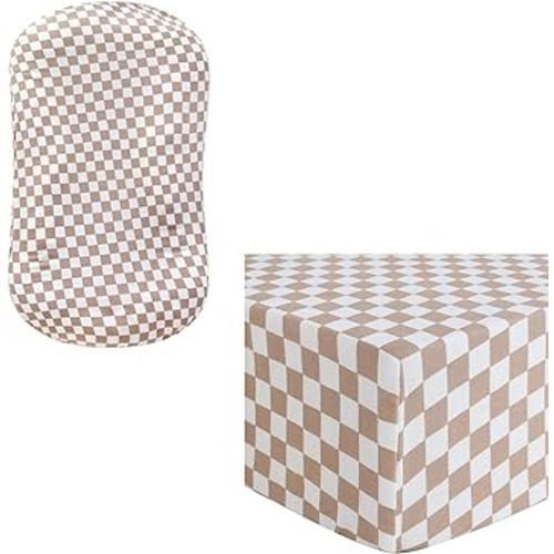 LifeTree Fitted Crib Sheets for Boys Girls & Neutral, Baby Lounger Cover Soft 70% Viscose from Bamboo and 30% Cotton, Checkered Pattern
