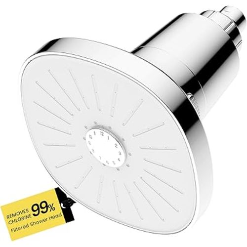 Filtered Shower head, Rain Shower Head with Filter, High Pressure Shower Filter Head for Hard Water, 99% REMOVAL for Chlorine, Heavy Metals, Improves Skin & Hair, Chrome Polish