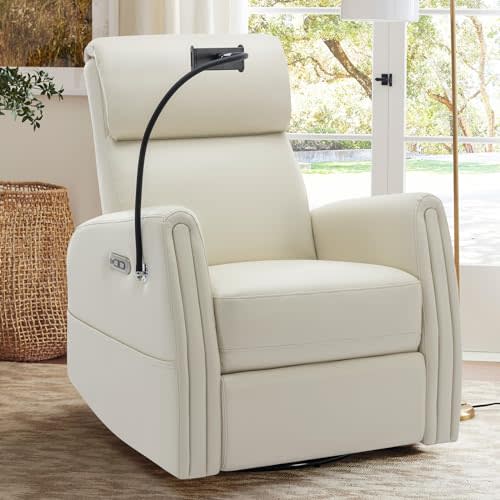 COLAMY Power Swivel Glider Recliner Chair, Nursery Rocking Chair, Leather 270° Swivel 145° Recliner Chair for Living Room, Apartment, Home, Beige
