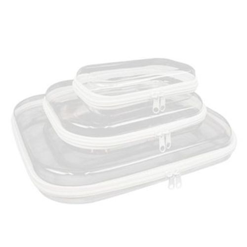 Wrapables Transparent Hard Shell Zipper Case, Clear Travel Storage Organizer for Toiletries, Makeup, and Cosmetics (Set of 3) (Set of 3), LMS
