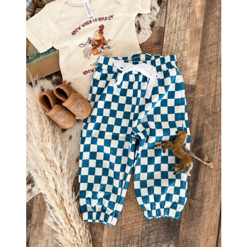 Western Denim Little Kid Blue Checkered Joggers