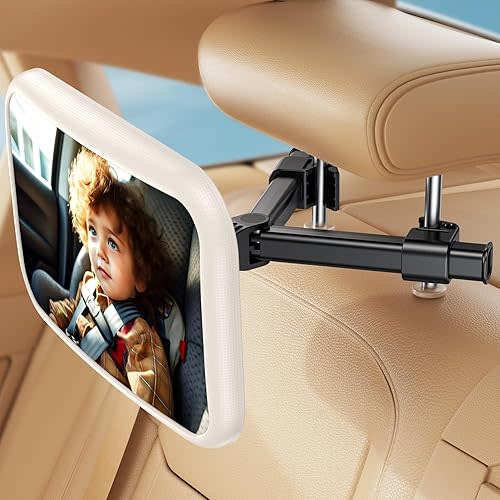Baby Car Mirror for Baby Car Seat Safely Mirror Hook Clip Design for Rear Facing Infant Newborn 360° Rotation Baby Backseat Mirror Wide Clear View Shatterproof Easy Install Baby Essentials - White