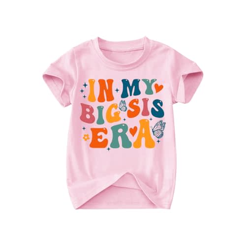 SANIXJOO Toddler Big Sister Tee in My Big Sis Era Graphic T-Shirt Big Sis Announcement Crewneck Shirts Sibling Reveal Tops