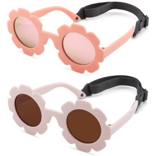 Polarized Baby Sunglasses with Strap – Flexible Flower Shaped Sunglasses for Toddler & Infant Age 0-24 Months