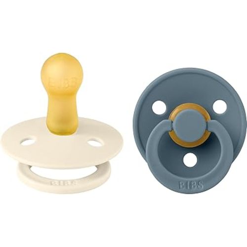 BIBS Pacifiers Colour Collection | Natural Rubber Baby Pacifier | Set of 2 BPA-Free Soothers | Made in Denmark | 0+ Months (Pack of 2) | Ivory/Petrol