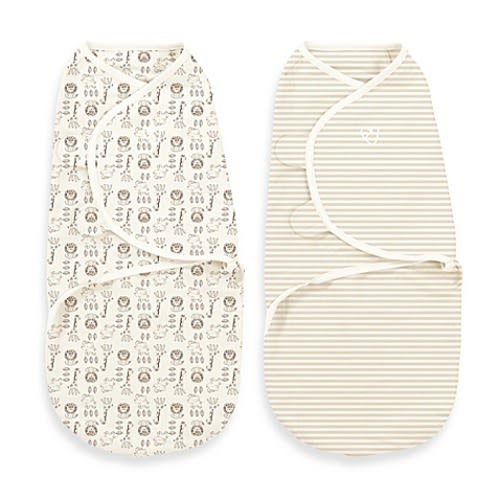 Little Me Small/Medium Original Swaddle by SwaddleMe 2-Pack Safari Swaddles Tan/White
