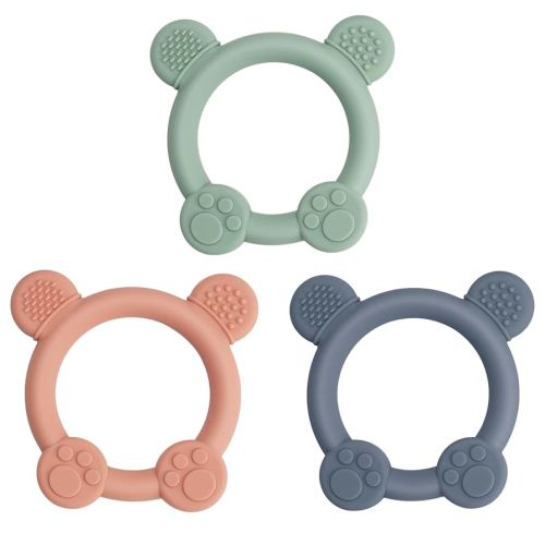 3 Pack Baby Teether, Bear-Shaped Silicone Teething Toys for Infants 0-24 Months, BPA-Free Chew Toys to Soothe Sore Gums (Pale Pink & Green & Blue)