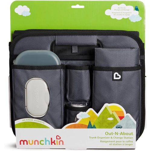Munchkin Out-n-About Trunk Organizer for SUVs and Cars with Portable Changing Pad and Wet Baby Wipes for Diaper Changes On-the-Go, Collapsible, Grey