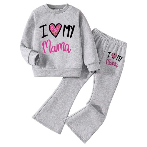Toddler Girl Clothes-Letter Print Crew Neck Sweatshirt and Flared Pants Set-Little Girls Outfit Size (3-7 T)