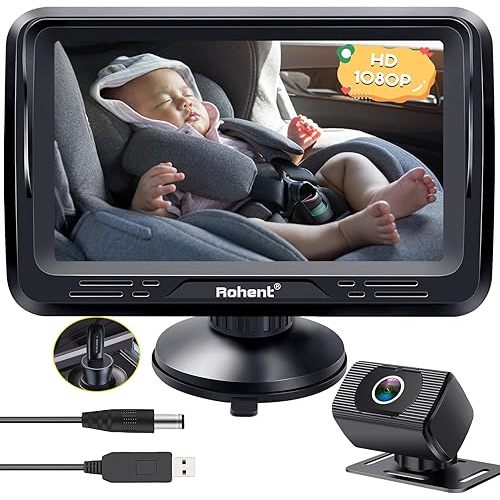 Rohent Baby Car Camera HD 1080P for Backseat: USB Plug and Play Easy to Install - Carseat Camera Rear Facing Infant Crystal Night Vision - Wide View Angle Car Baby Monitor for Newborn