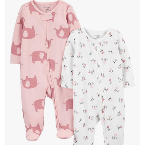 Simple Joys by Carter's Baby Girls' 2-Way Zip Thermal Footed Sleep and Play, Pack of 2