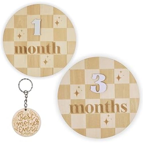 Monthly Baby Milestone Wooden Circle - Baby Monthly Milestone Sign - Months Baby Milestone Signs Cards - Newborn Gift for Girl and Boy - 1-12 Months (Caro)