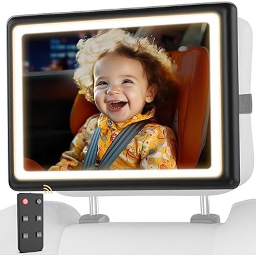 Baby Car Mirror with Light - Remote Control, 360° Adjustable, Shatter Resistant, Clear Night Vision, Easy Installation for Rear Facing Infants and Toddlers